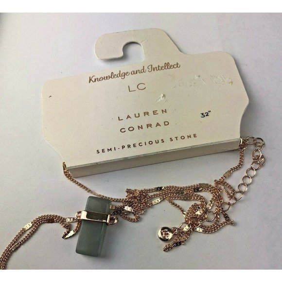 LC Lauren Conrad Copper Tone Long Necklace Green Pendant - Picture 2 of 3